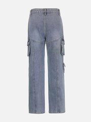 Pocket Patchwork High Rise Straight Leg Jeans