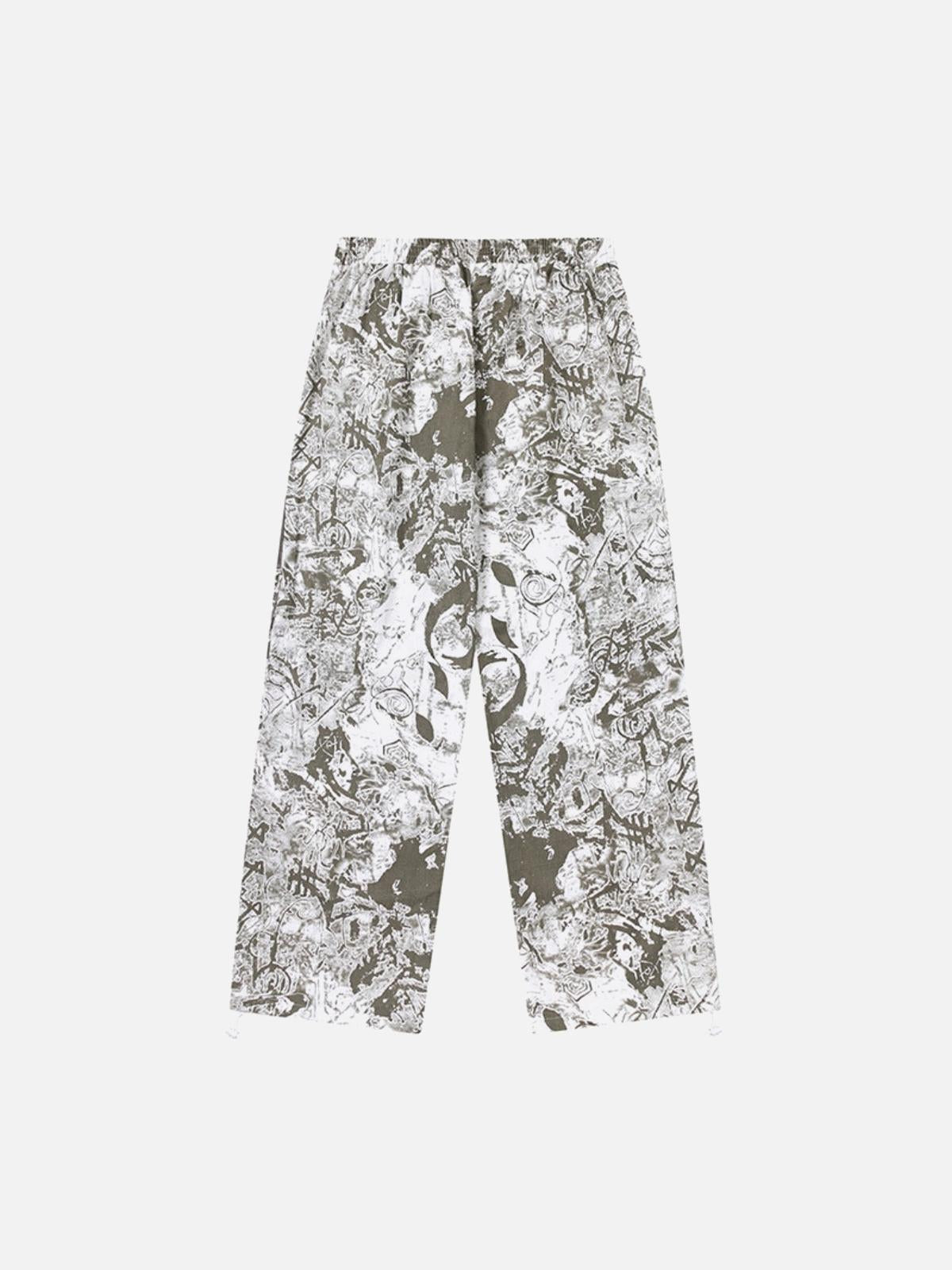 Printed Drawstring Multi-Pocket Cargo Pants