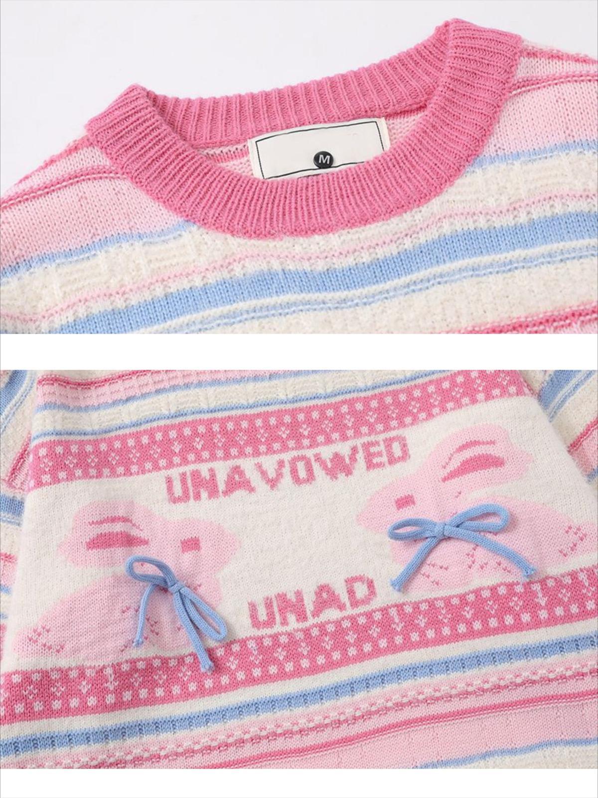 Rabbit Jacquard Bow Decorative Stripes Sweater
