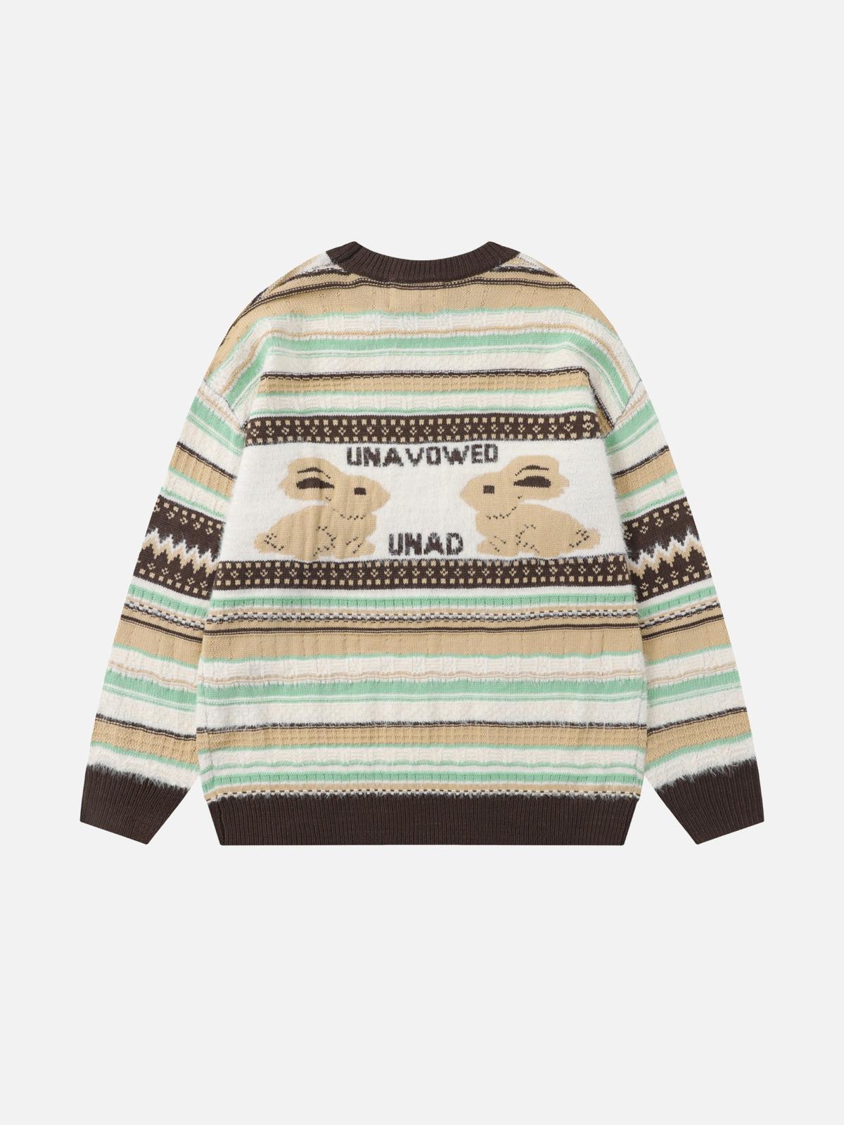Rabbit Jacquard Bow Decorative Stripes Sweater