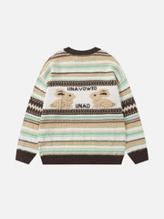 Rabbit Jacquard Bow Decorative Stripes Sweater