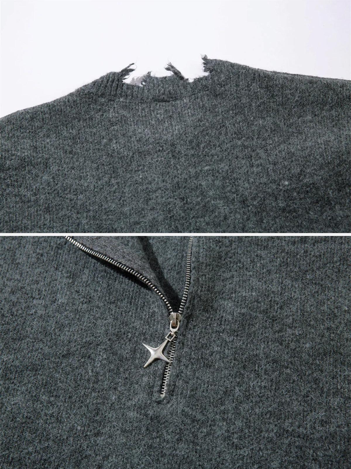 Raw Edge Half-Zip Knitted Sweater