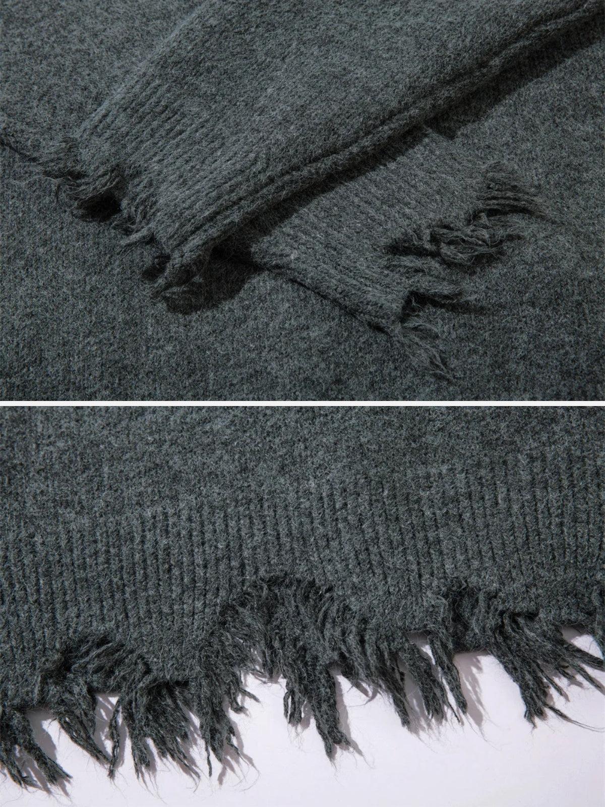 Raw Edge Half-Zip Knitted Sweater