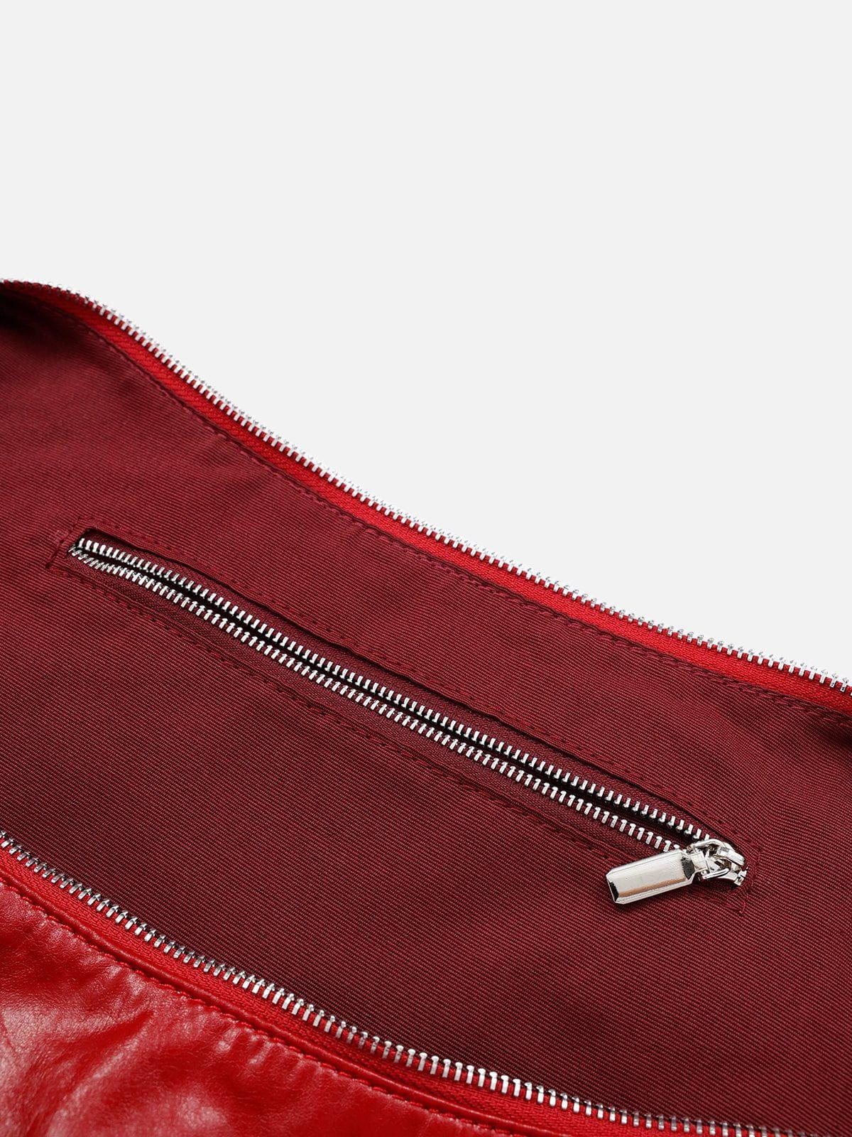 Red Faux Leather Diagonal Bag