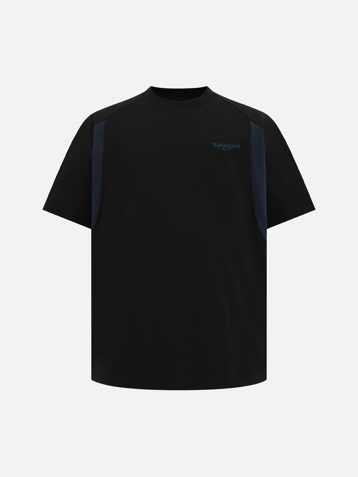 Retro Contrast Color Embroidered Letter T-Shirt