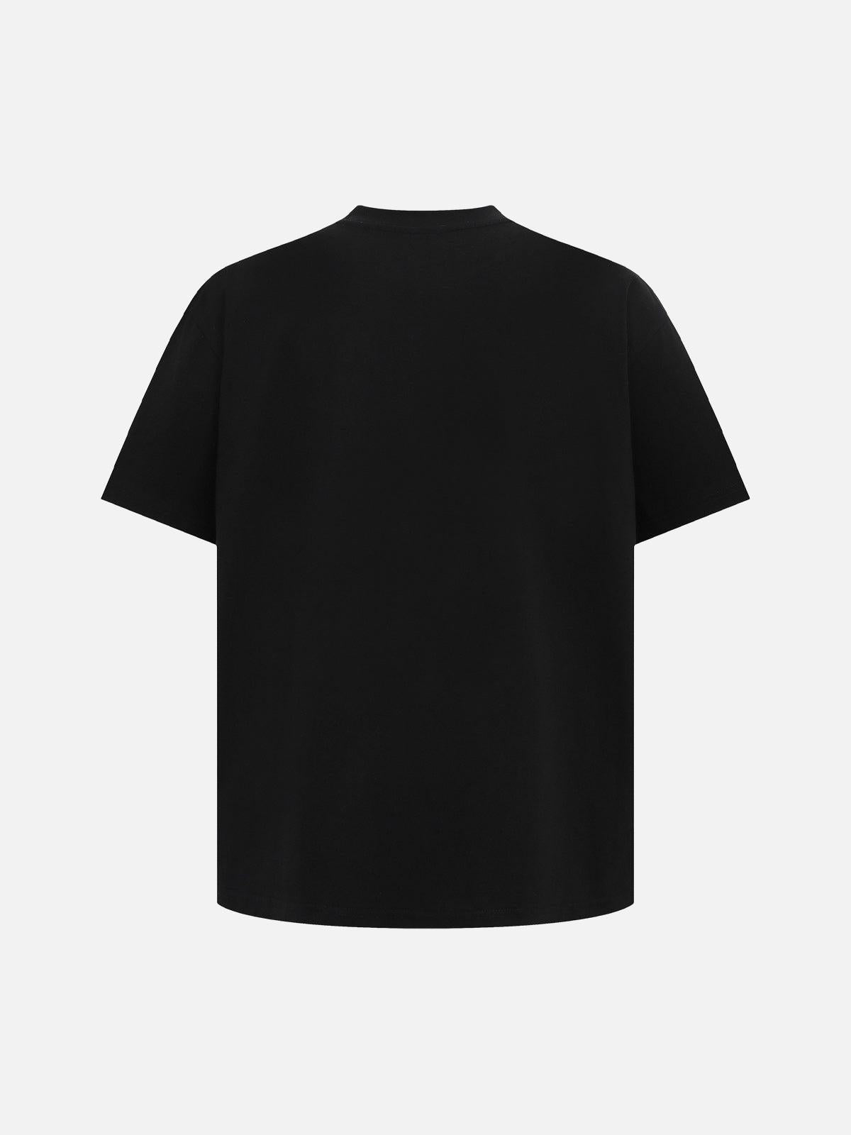 Retro Contrast Color Embroidered Letter T-Shirt