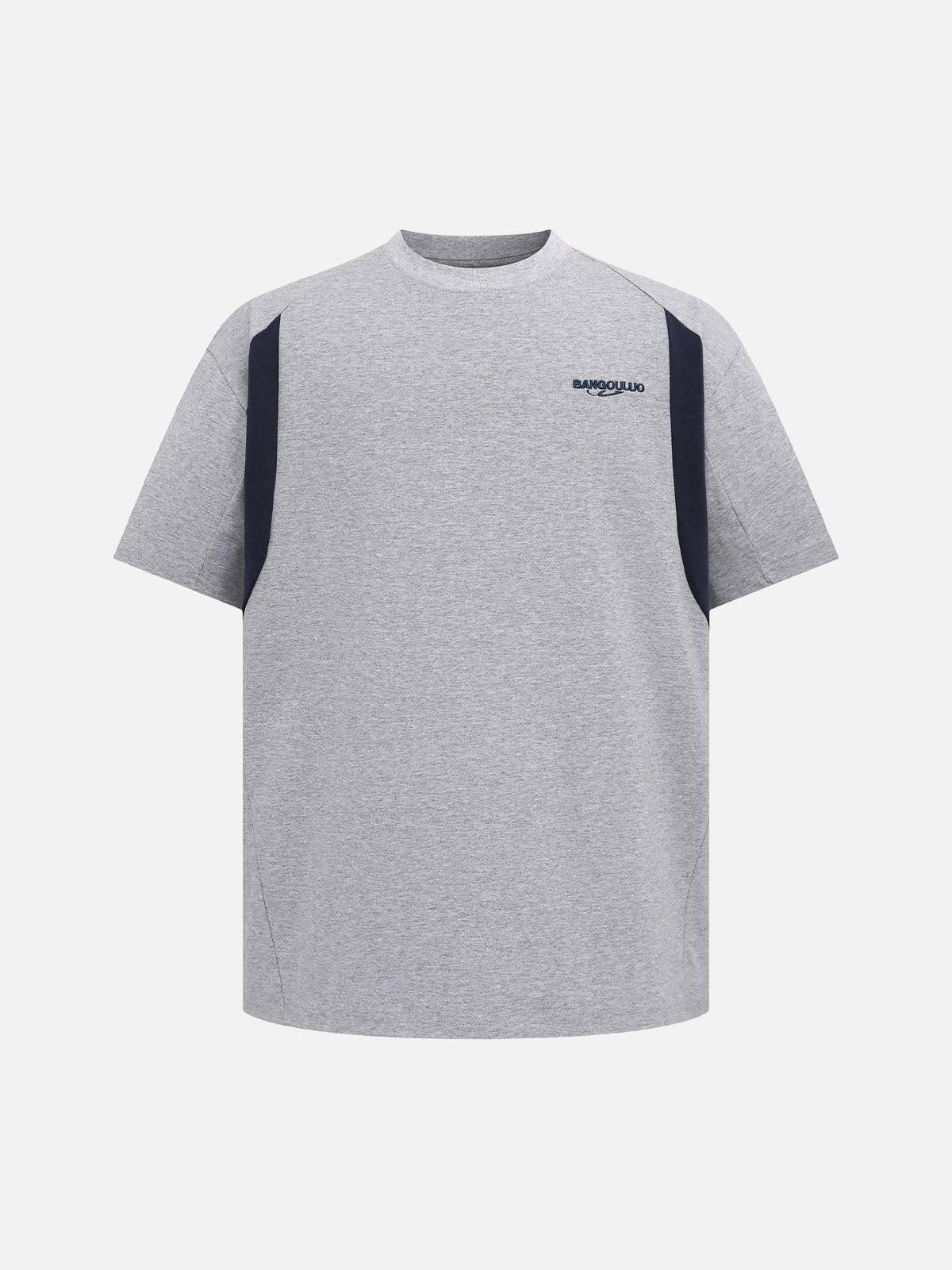 Retro Contrast Color Embroidered Letter T-Shirt