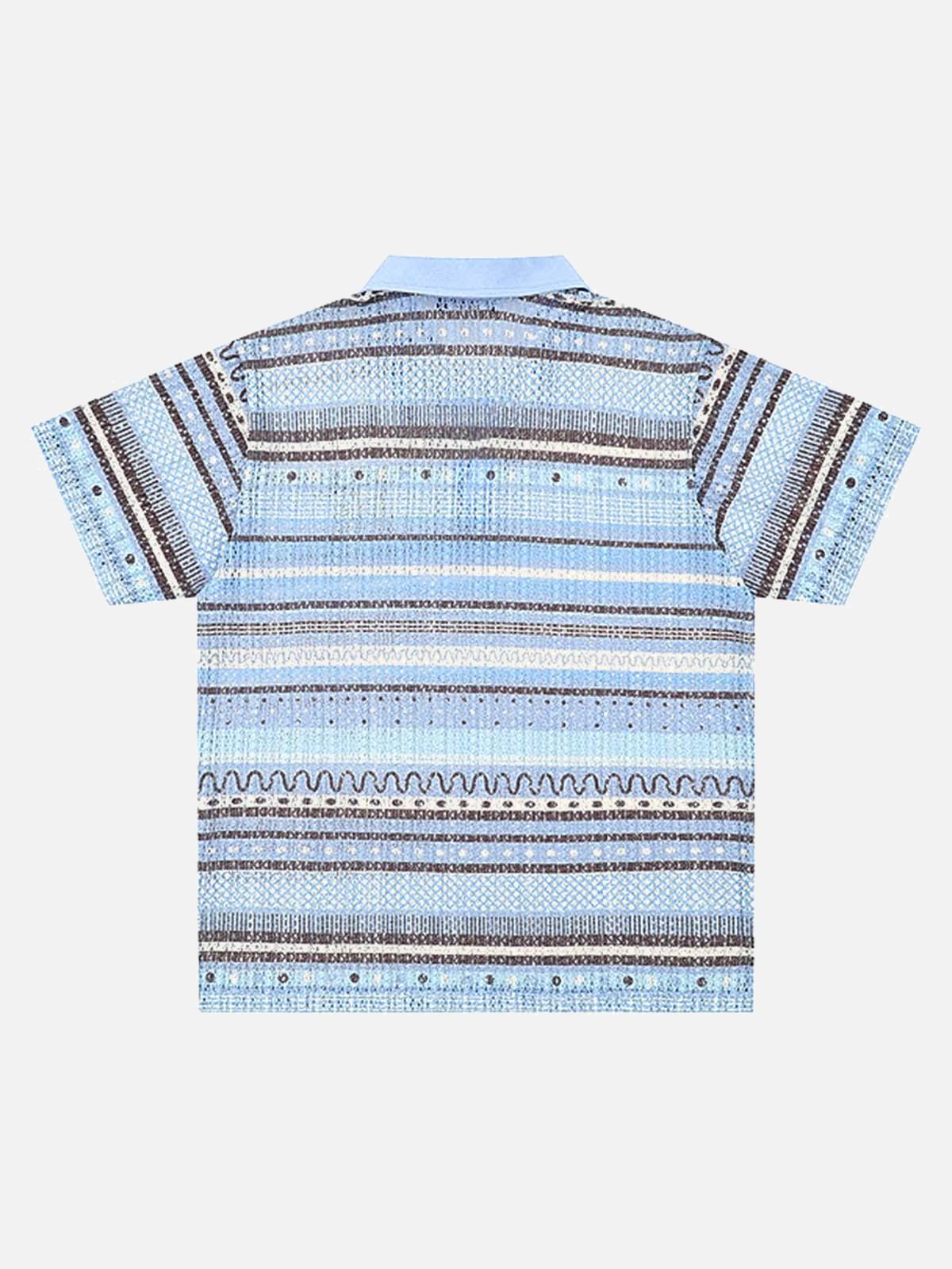 Retro Gradient Striped Hollow POLO Shirt
