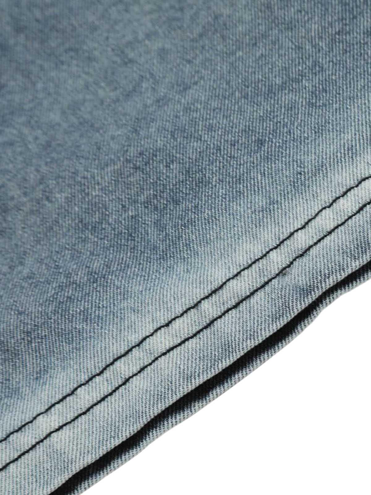 Retro Letter Embroidery Contrast Denim T-Shirt