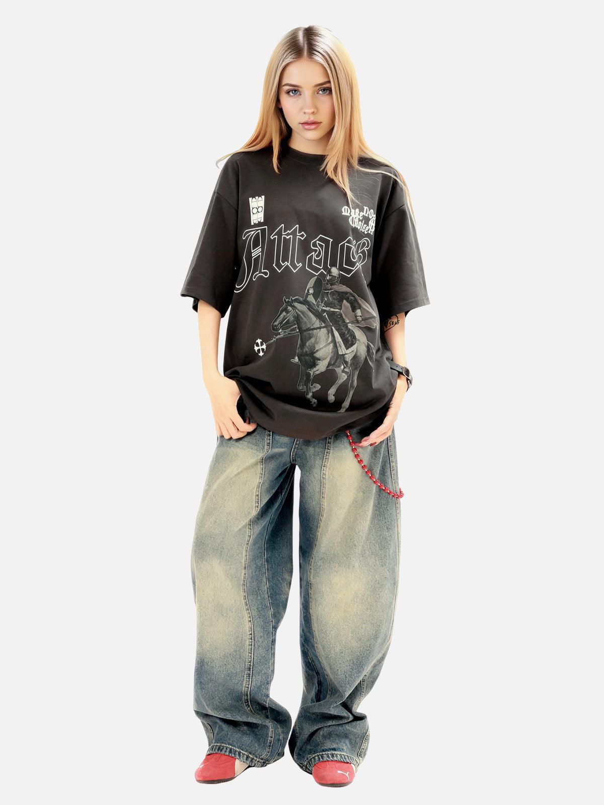 Retro Oil Painting Print T-Shirt