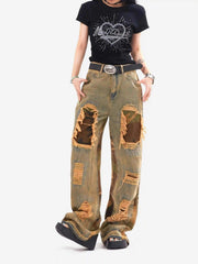 Retro Patchwork Camouflage Flared Jeans