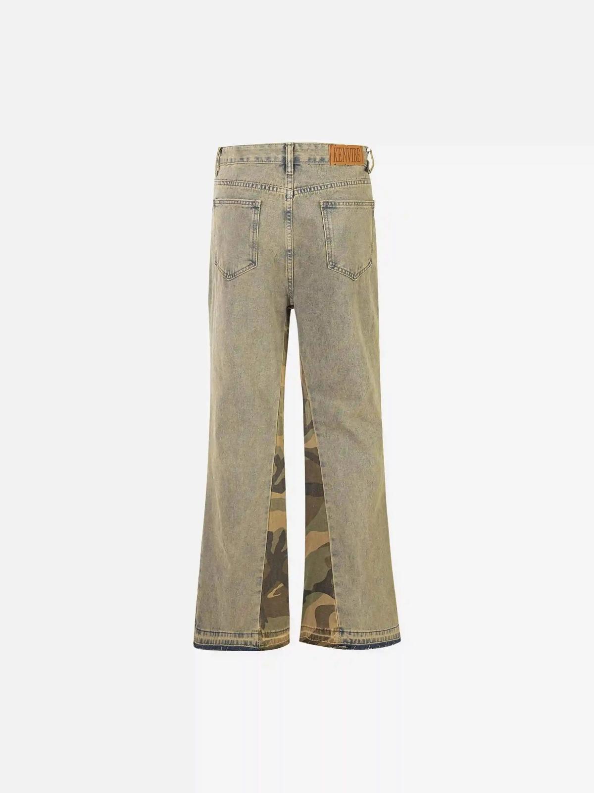 Retro Patchwork Camouflage Flared Jeans