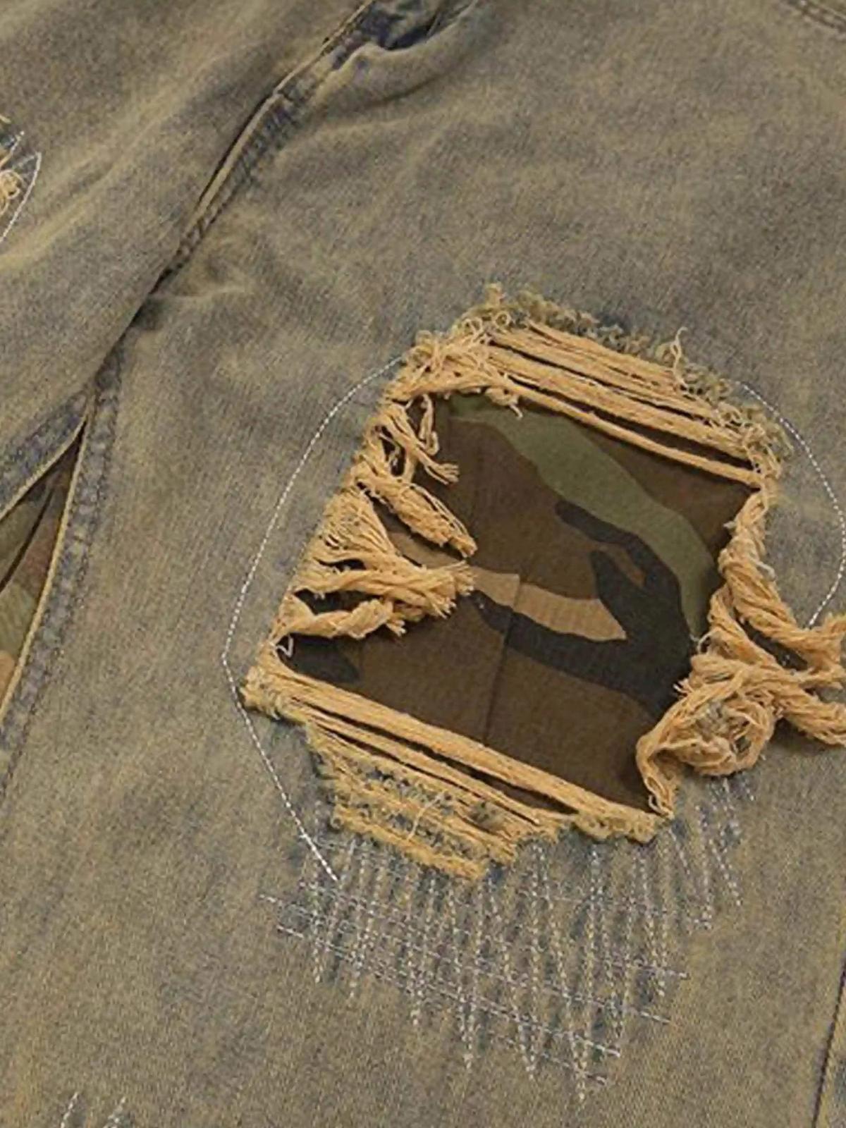 Retro Patchwork Camouflage Flared Jeans