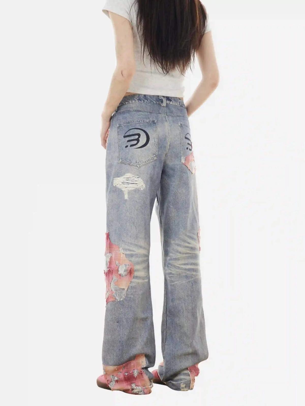 Retro Patchwork Street Jeans