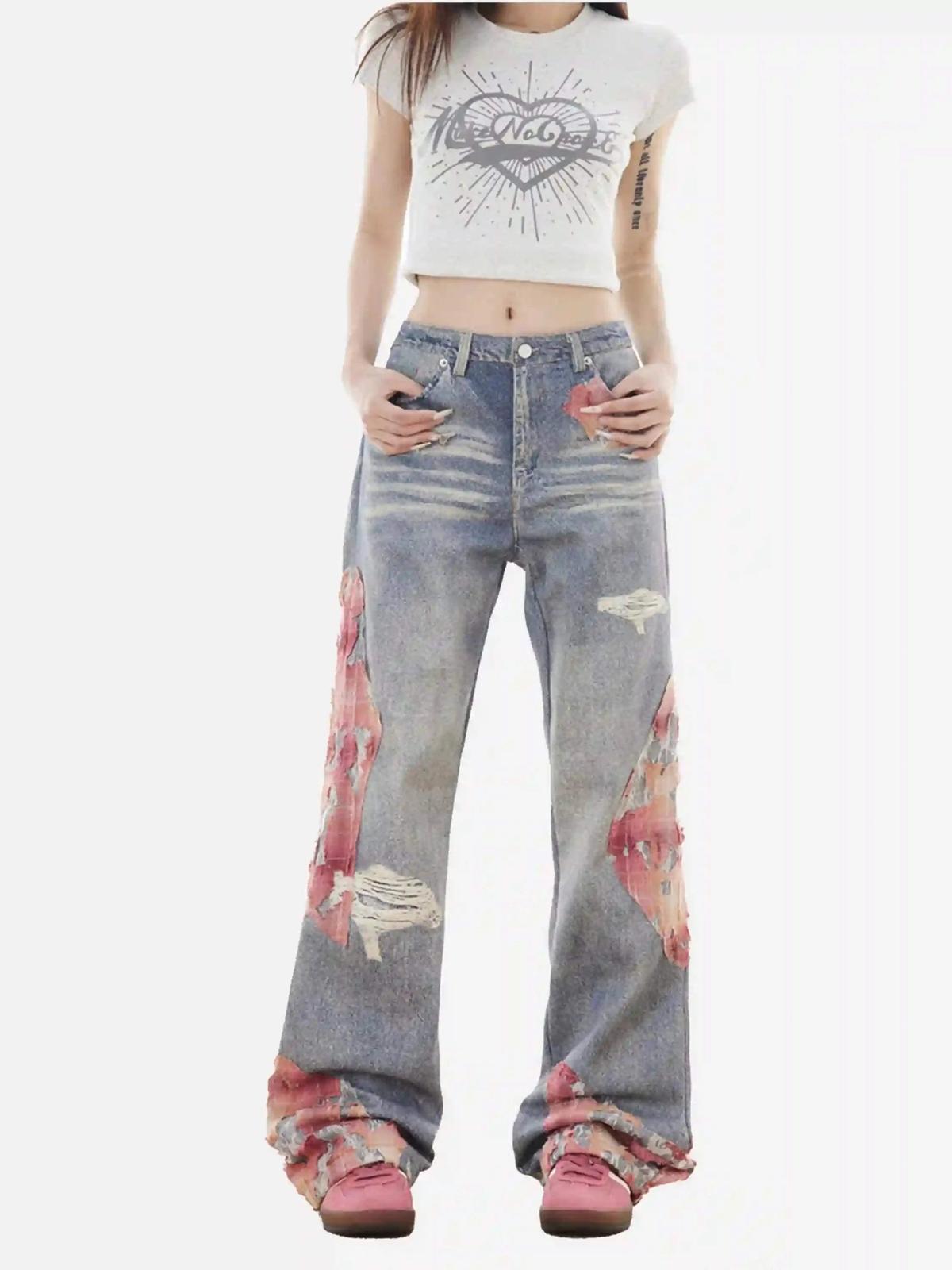 Retro Patchwork Street Jeans