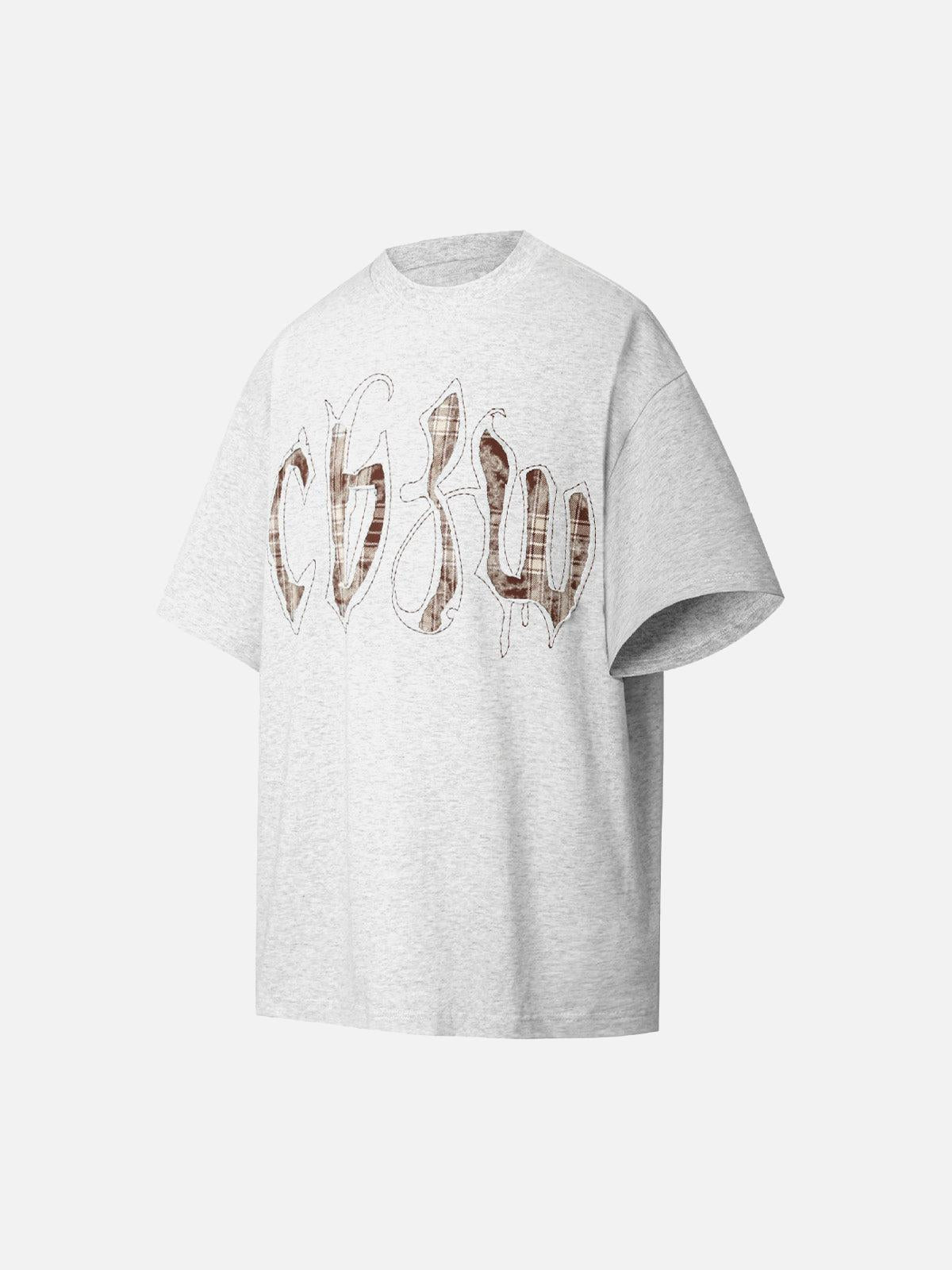 Retro Plaid Letter Embroidered T-Shirt