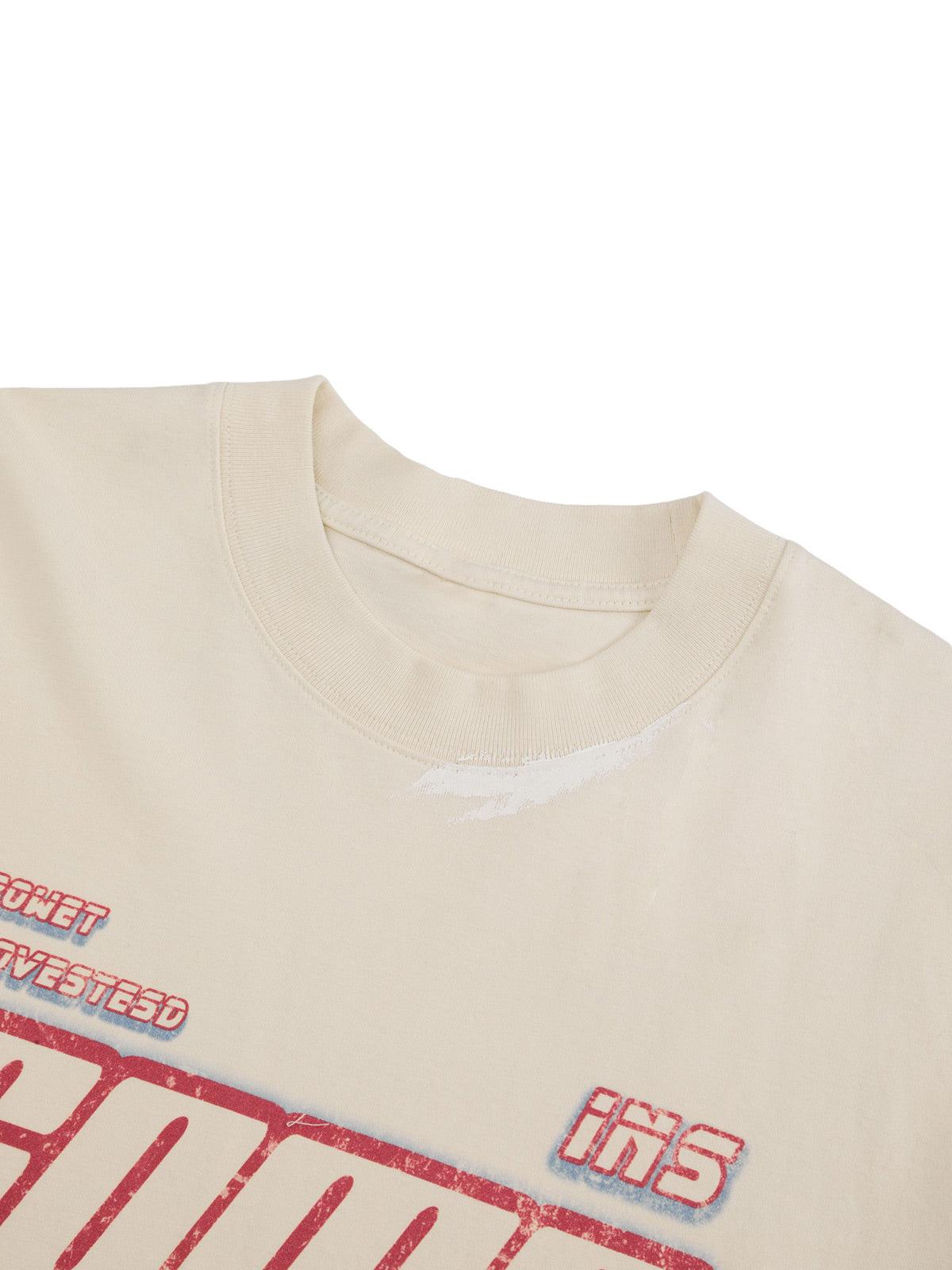 Retro Washed Contrast Color Broken Letters T-Shirt