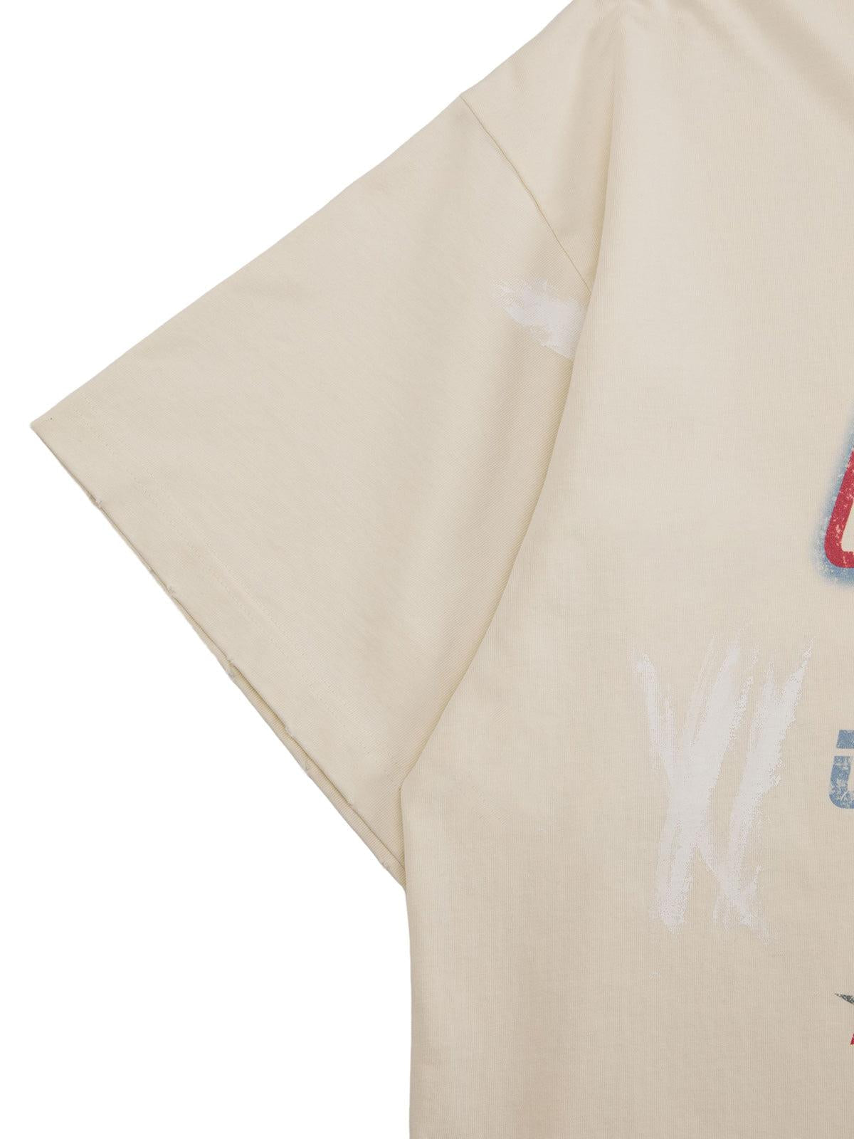 Retro Washed Contrast Color Broken Letters T-Shirt