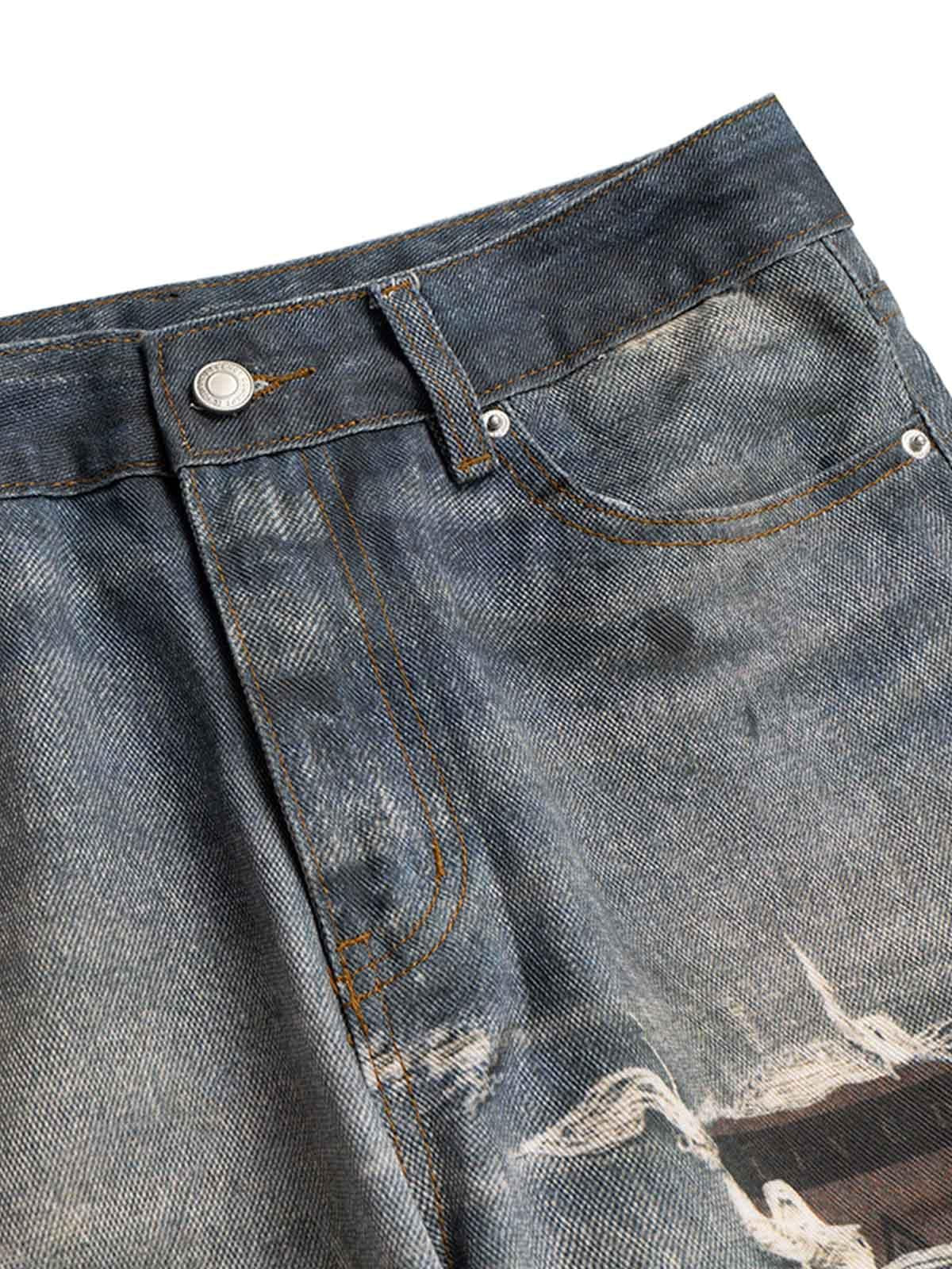 Retro Washed Ripped Flare Jeans