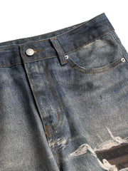Retro Washed Ripped Flare Jeans