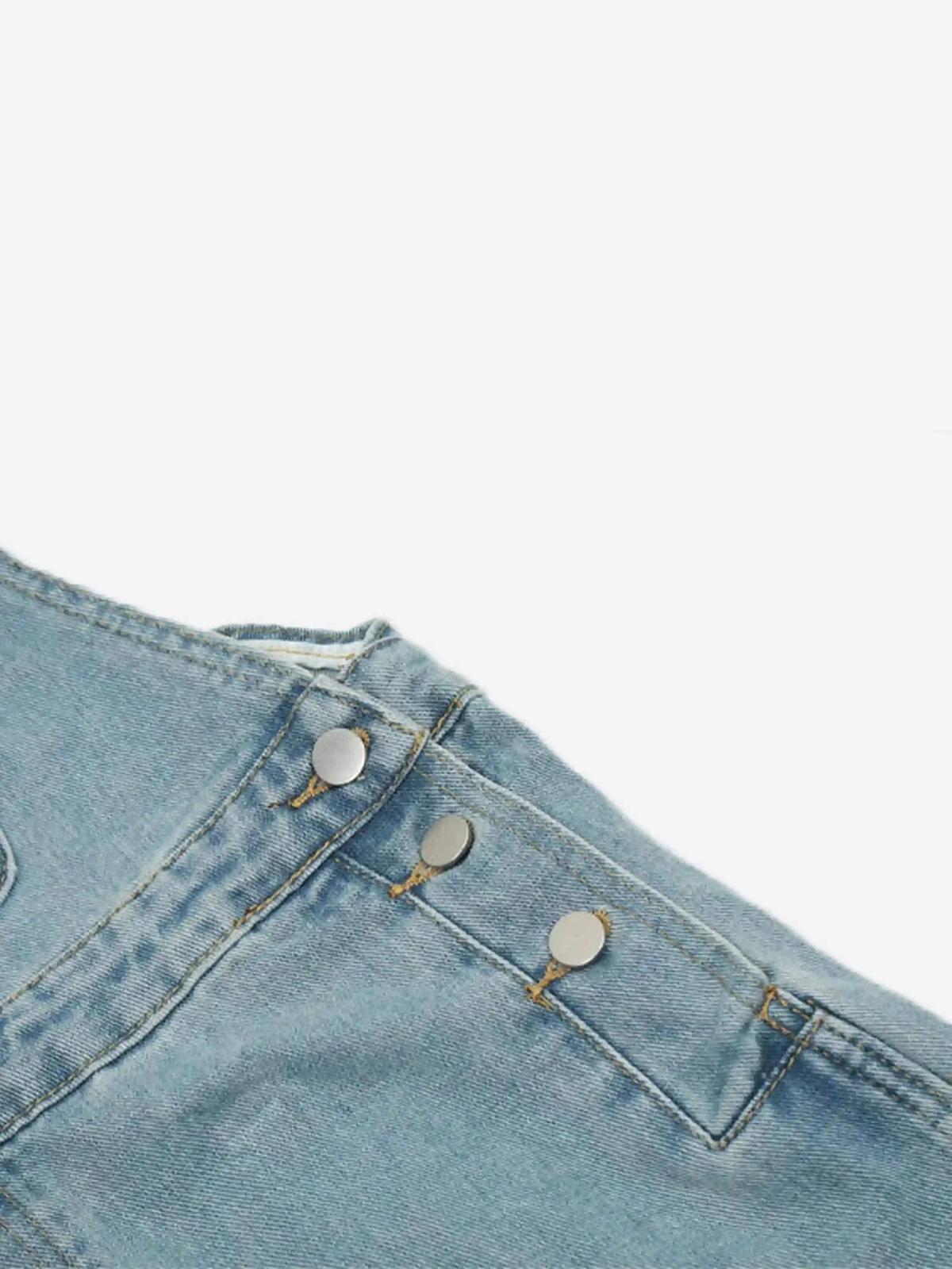 Reverse Stitching Overalls Wide-Leg Denim Jeans
