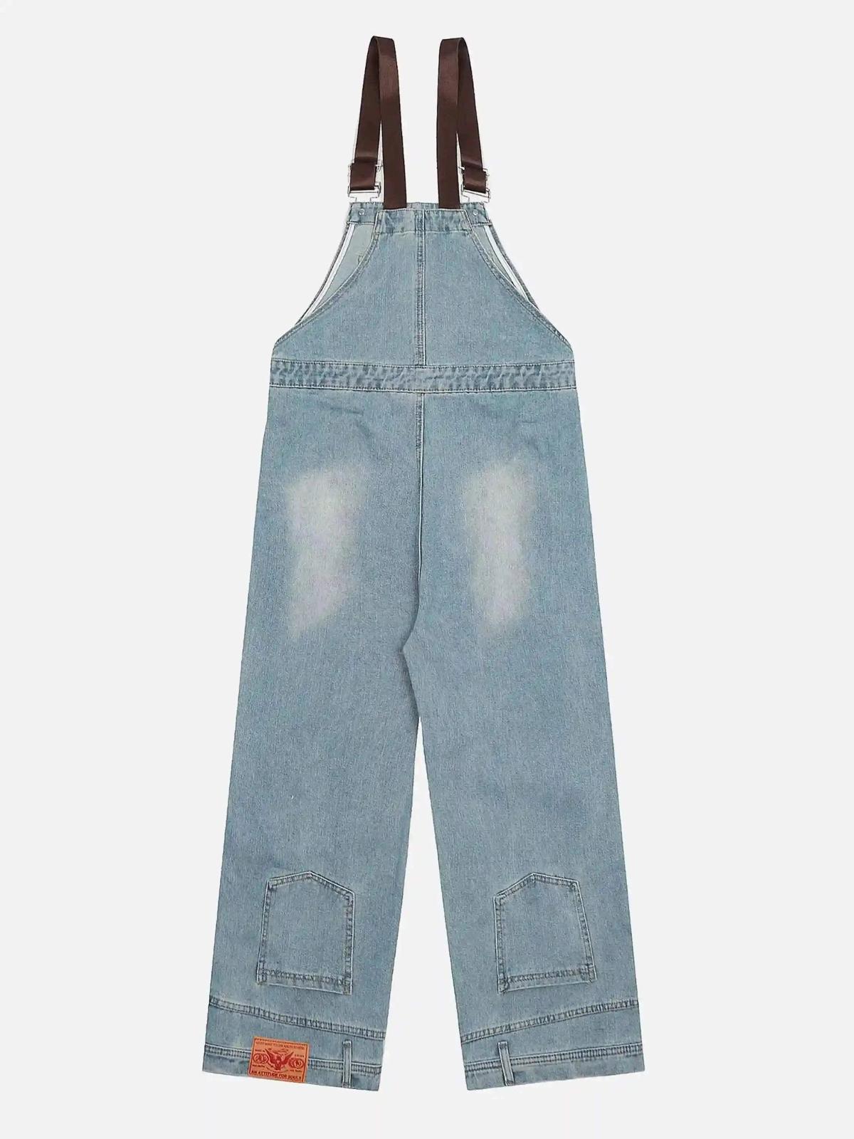 Reverse Stitching Overalls Wide-Leg Denim Jeans