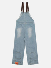 Reverse Stitching Overalls Wide-Leg Denim Jeans