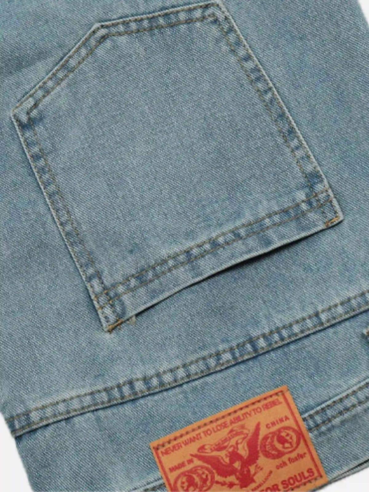 Reverse Stitching Overalls Wide-Leg Denim Jeans