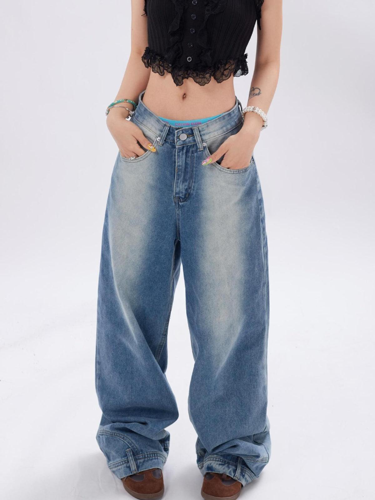 Reverse Washed Loose Jeans