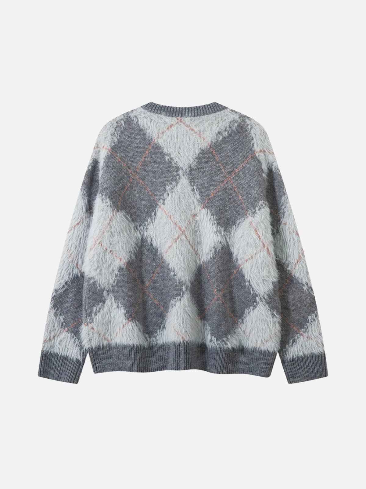 Rhombus Plaid Embroidery Sweater