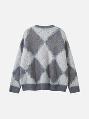 Rhombus Plaid Embroidery Sweater
