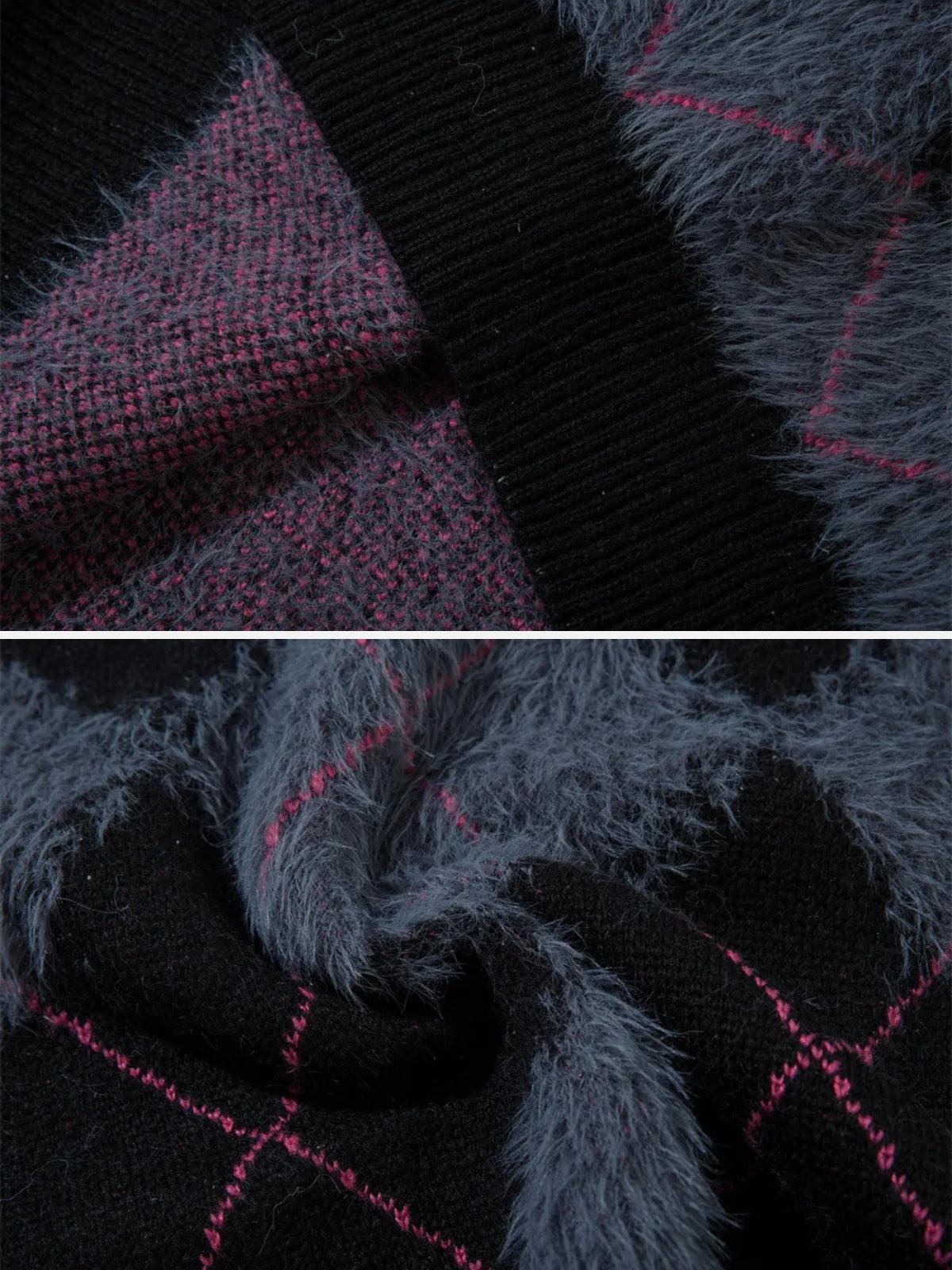 Rhombus Plaid Embroidery Sweater