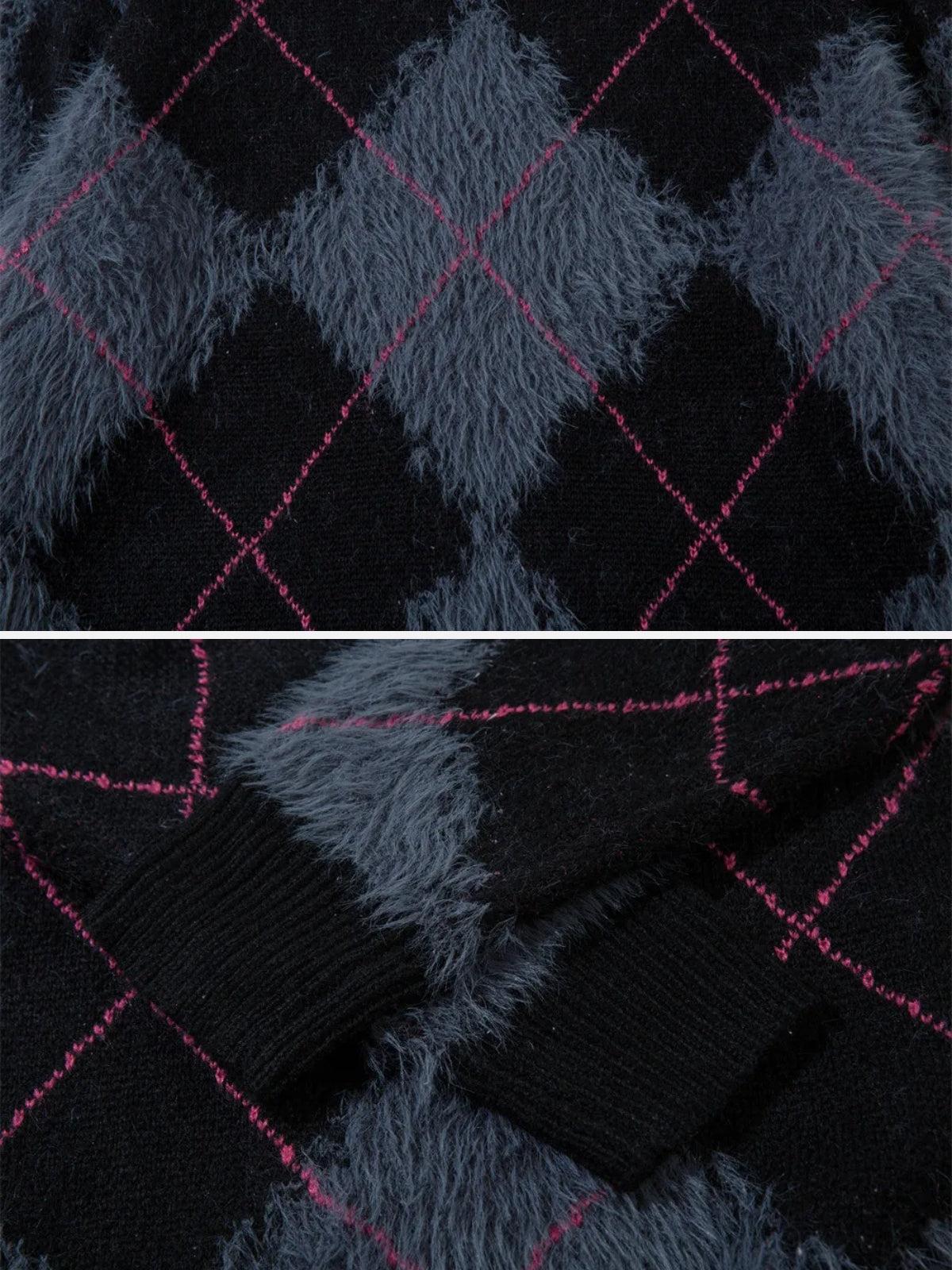 Rhombus Plaid Embroidery Sweater