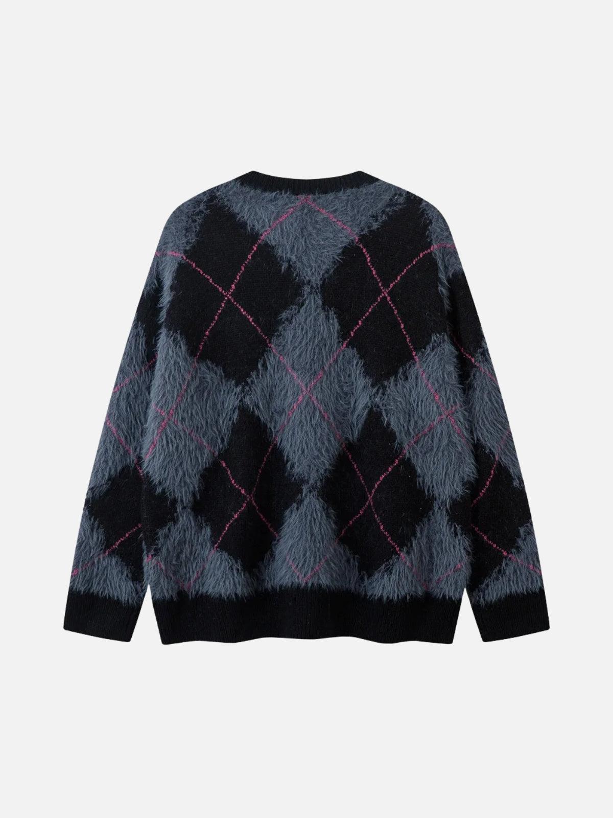 Rhombus Plaid Embroidery Sweater