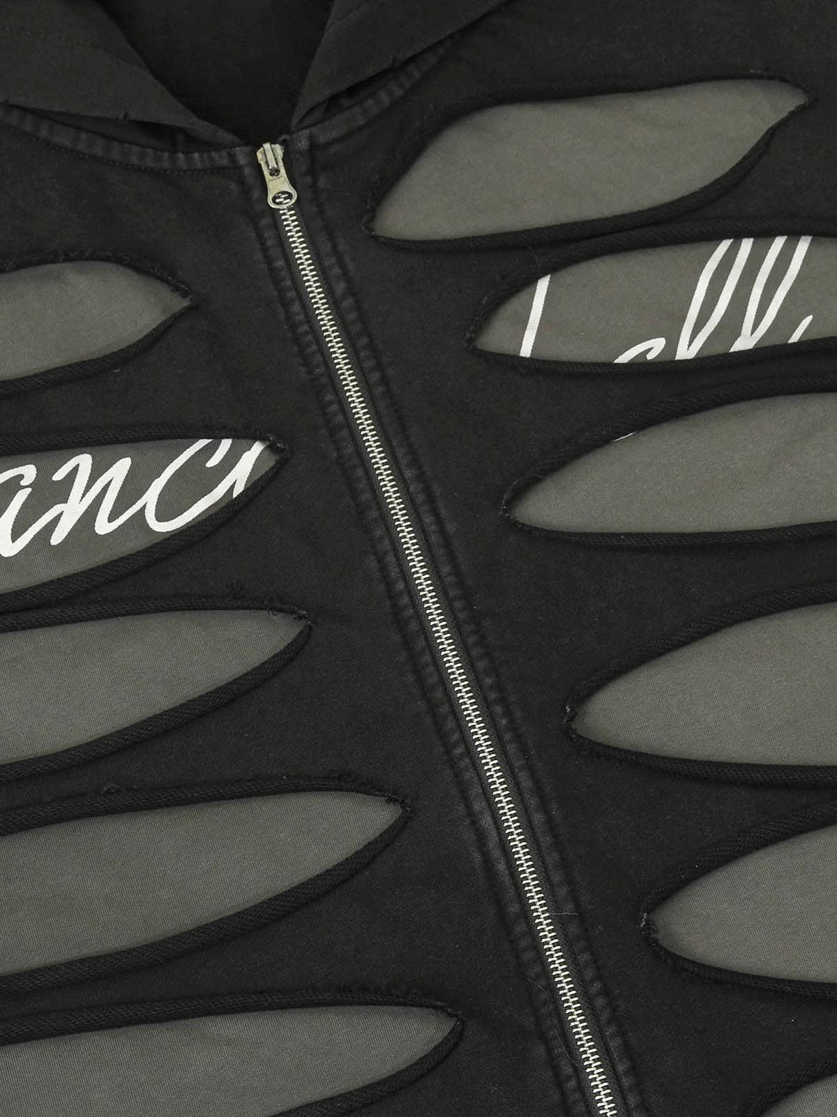 Ripped Drawstring Zip-Up Jacket