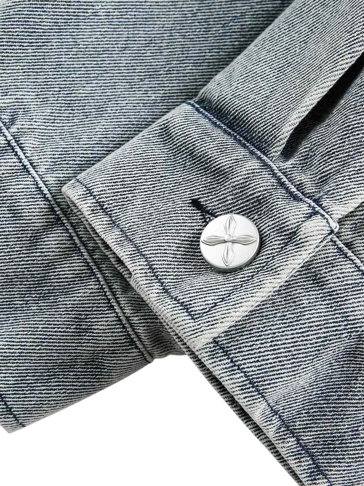 Ripped Lace Panel Denim Jacket
