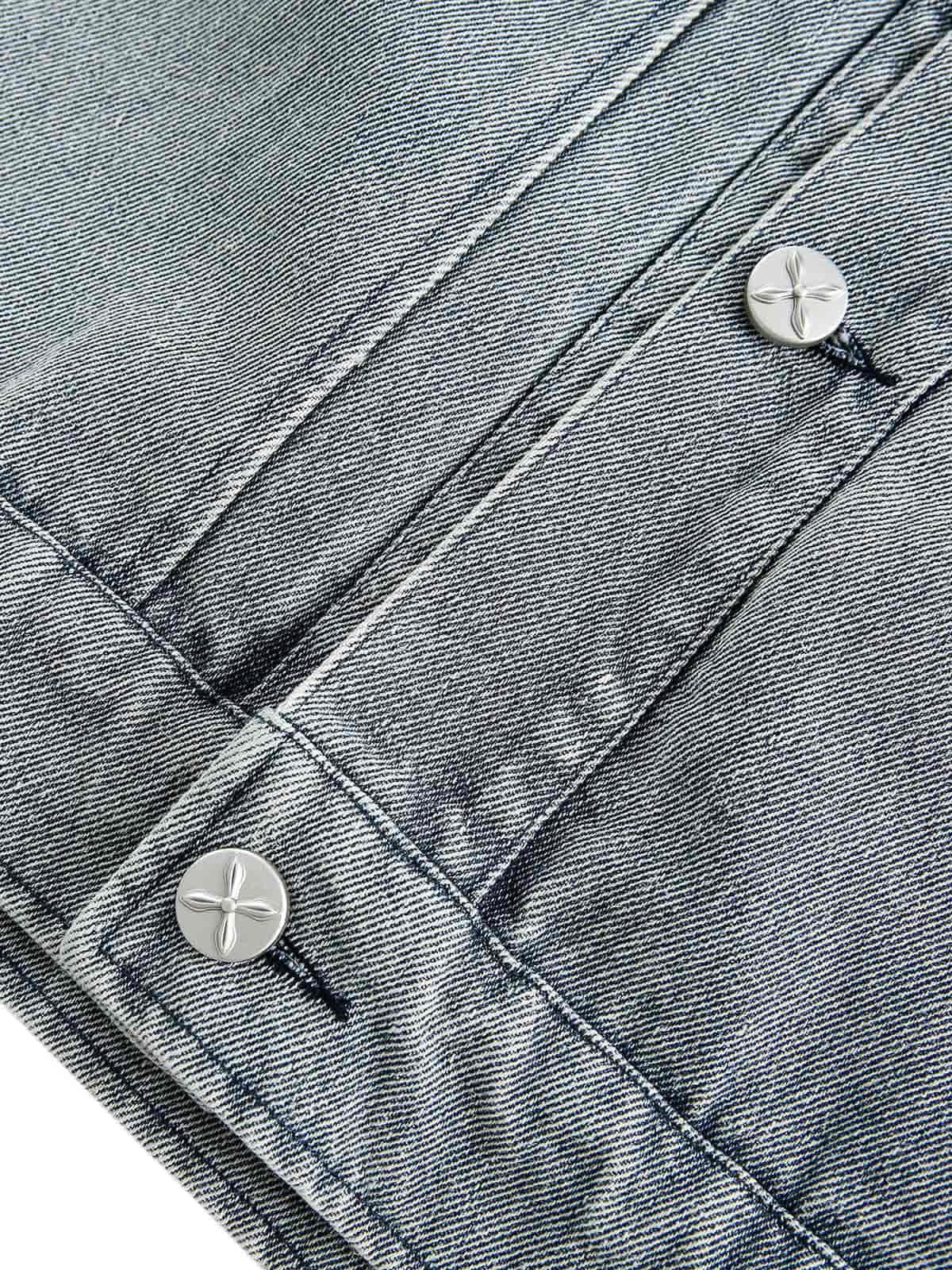 Ripped Lace Panel Denim Jacket