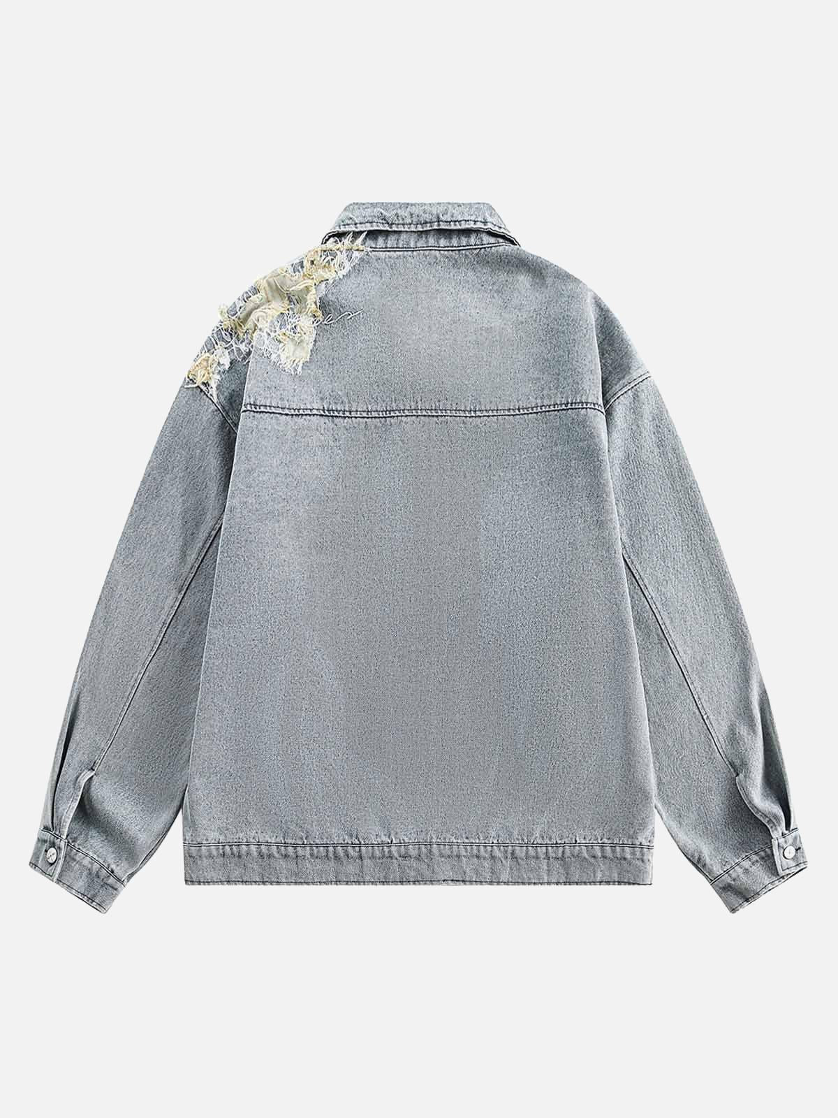 Ripped Lace Panel Denim Jacket