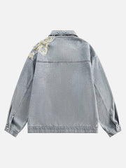 Ripped Lace Panel Denim Jacket