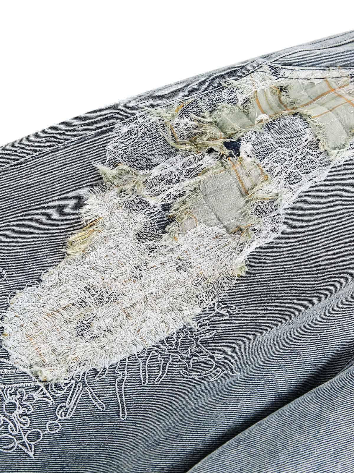 Ripped Lace Panel Denim Jacket