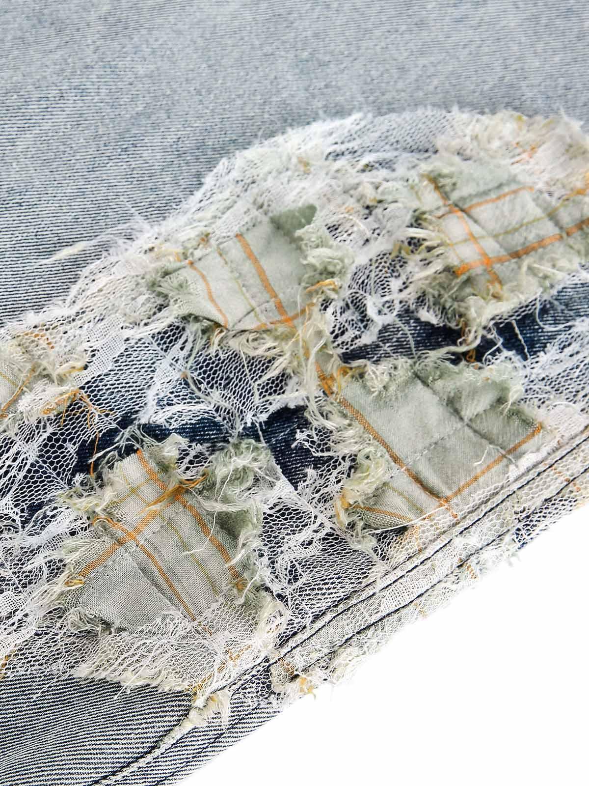 Ripped Lace Panel Denim Pants