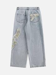 Ripped Lace Panel Denim Pants
