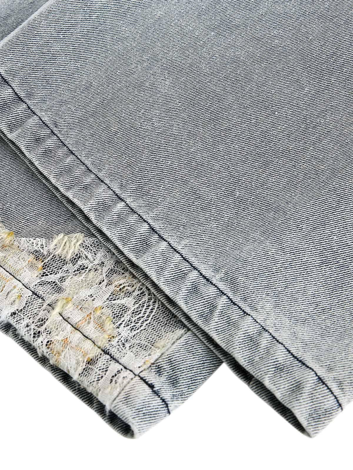 Ripped Lace Panel Denim Pants