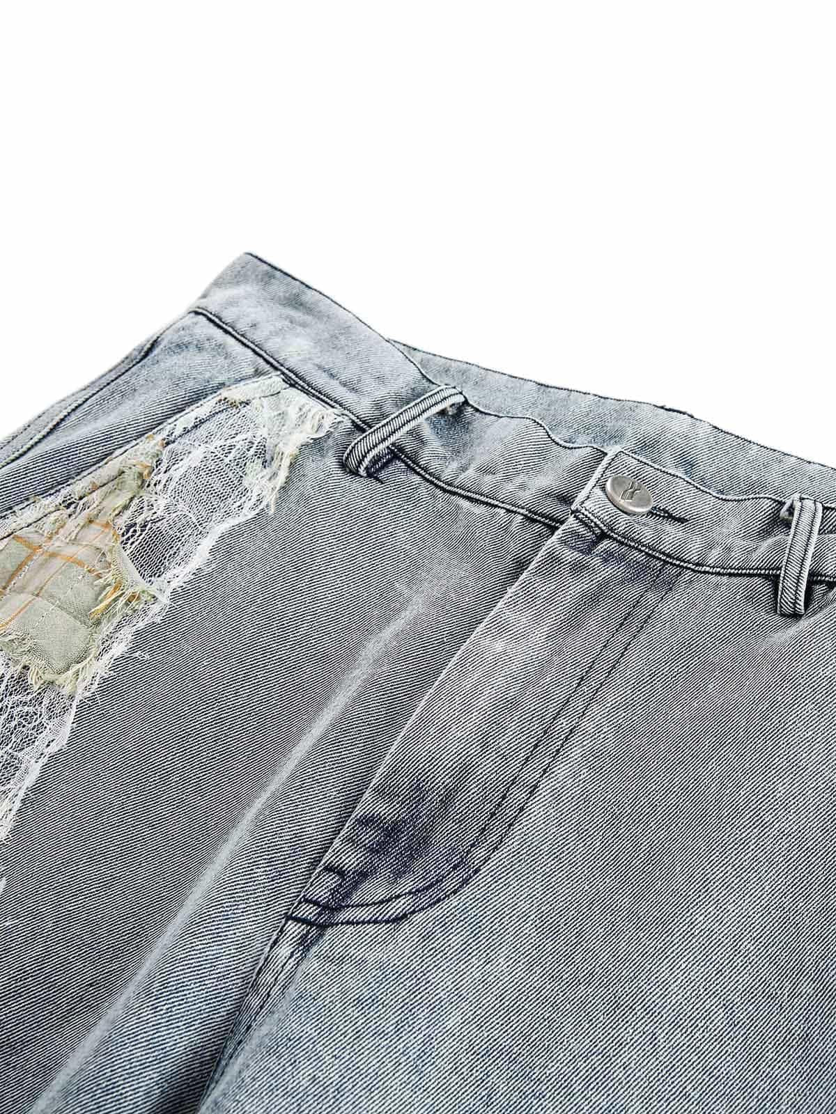 Ripped Lace Panel Denim Pants