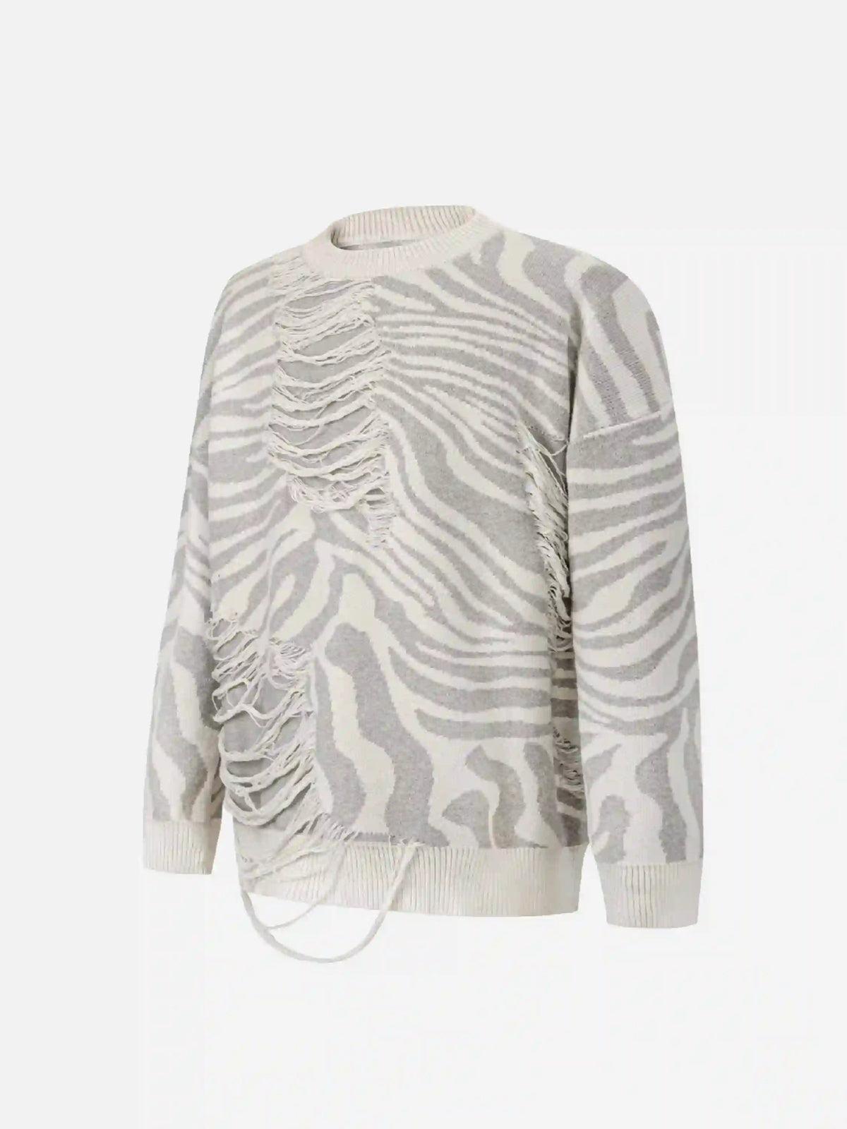 Ripped Zebra Pattern Sweater