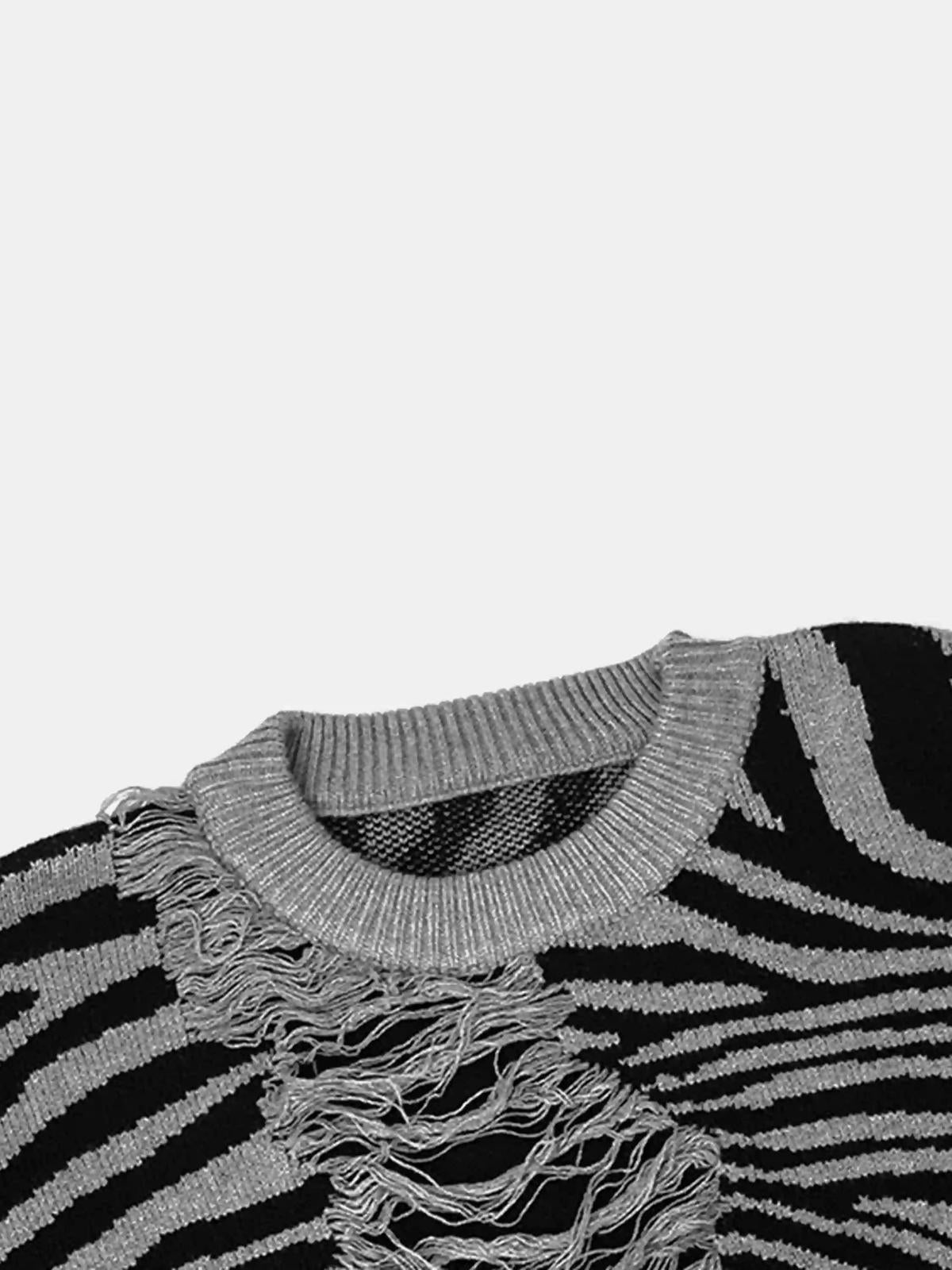 Ripped Zebra Pattern Sweater