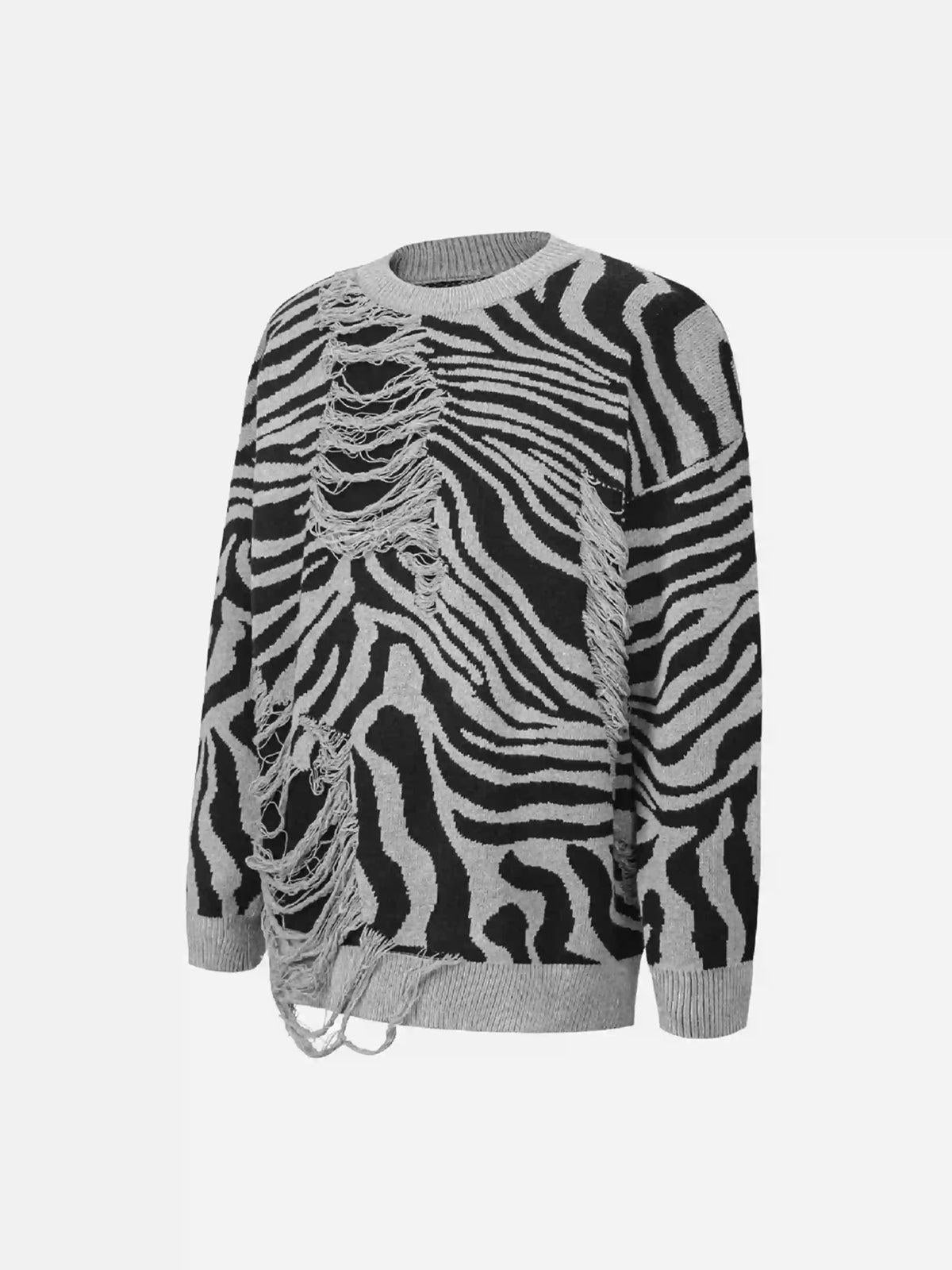 Ripped Zebra Pattern Sweater