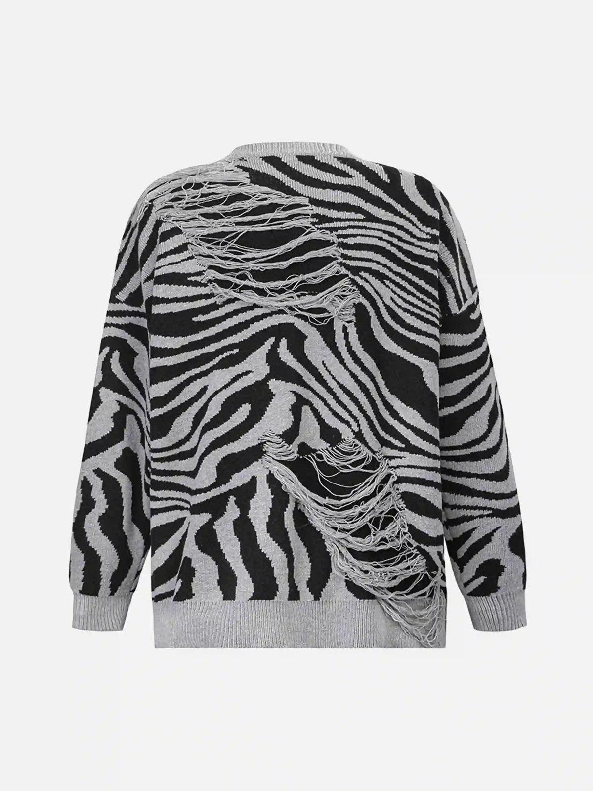 Ripped Zebra Pattern Sweater