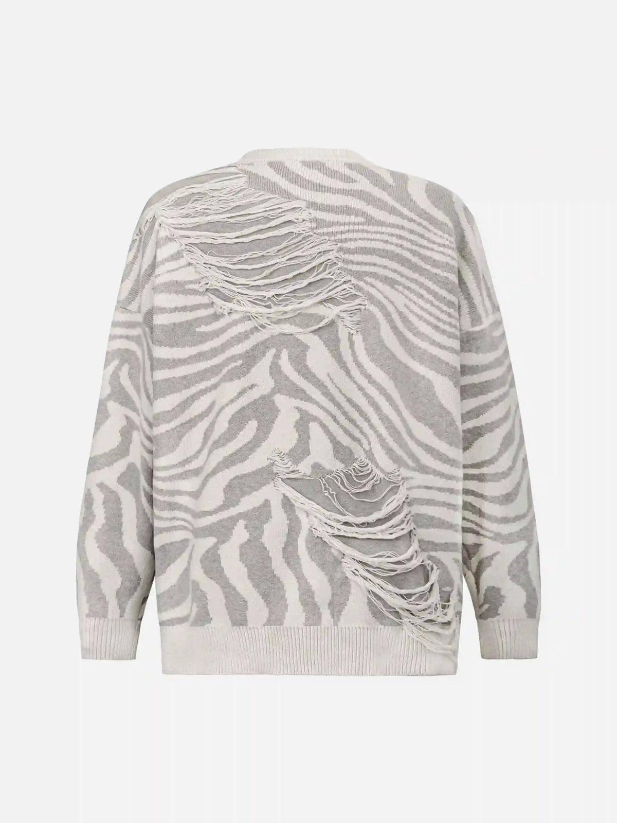 Ripped Zebra Pattern Sweater