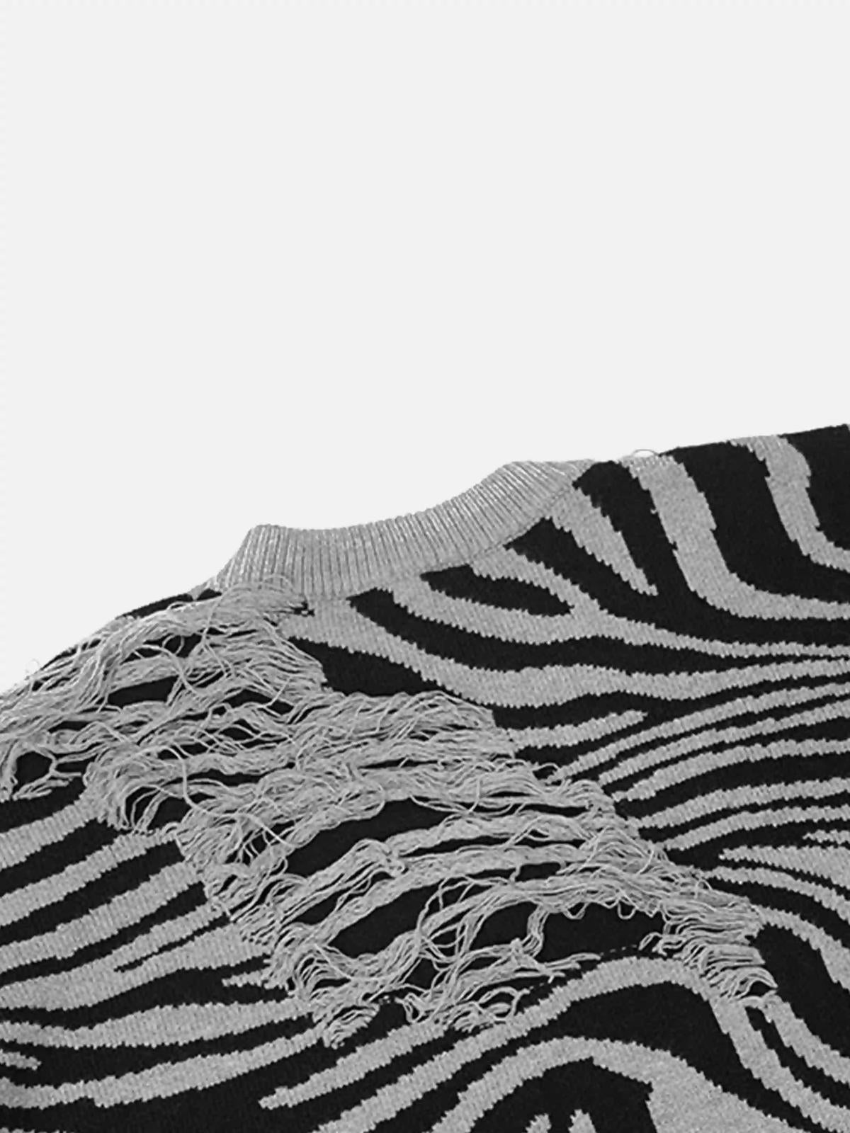Ripped Zebra Pattern Sweater